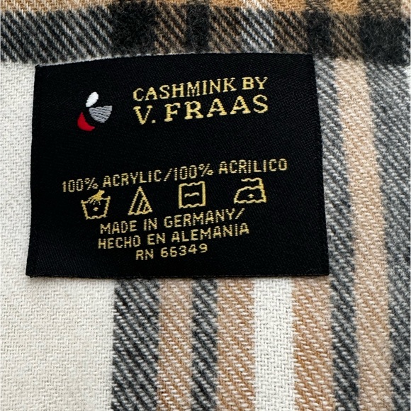 FRAAS CASHMINK Fringe Scarf Unisex Men & Women Plaid Cream Black Red Tan 11x59 - Picture 4 of 9